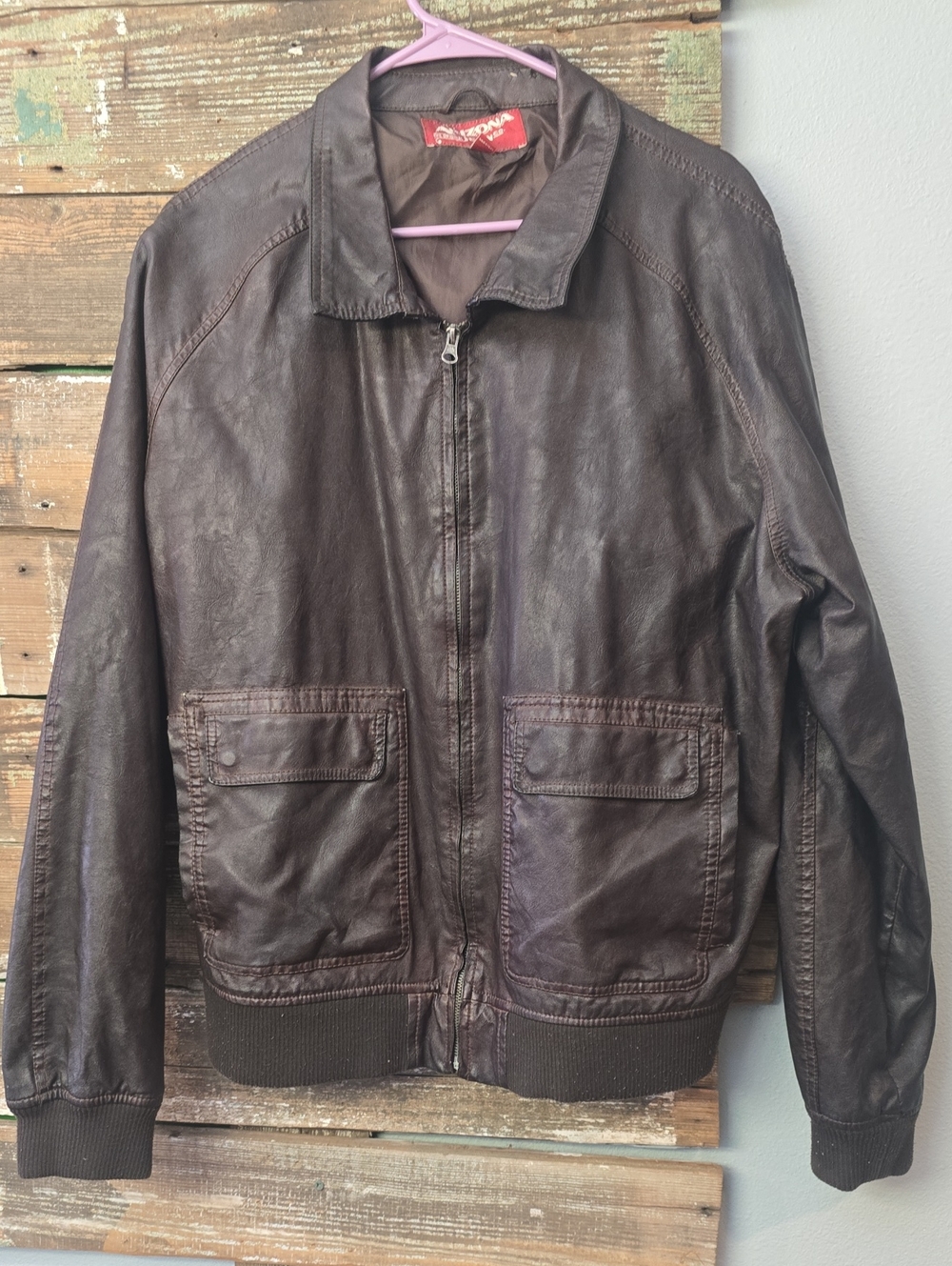 Men's Arizona jean company Brown Leather Zip-Front Jacket size xxl